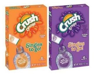 Boxes CRUSH SINGLES TO GO Drink Mix ~ Orange Grape ~ 24 Packets