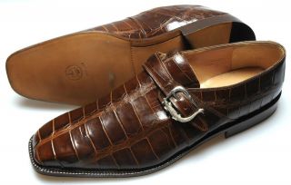 New MAURI Italy Brown Genuine Alligator Buckle Dress Loafers Shoes 17 