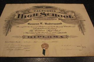 Vintage large diploma graduation certificate  Caledonia Ohio High 