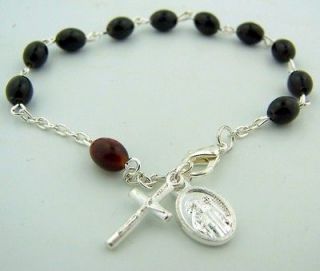 Womens Saint Benedict Black Brown Our Father Beads Silver Prayer 