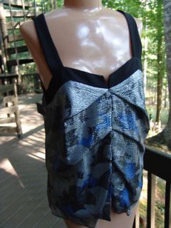 JEFFREY MONTEIRO designer SILVER glitz BLACK & BLUE ORIGAMI dress TOP 