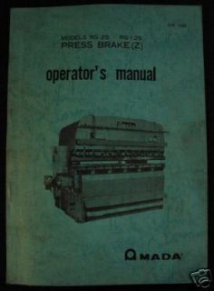amada model rg 25 rg 125 press brake operators manual