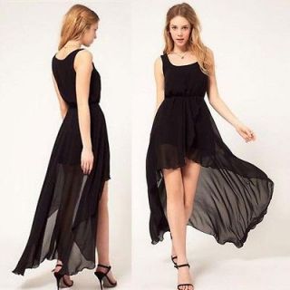 Black 4D397 Size S Womens summer Sexy Irregular Skirt Chiffon Long 