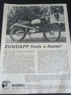 Zundapp Finds A Home Motorcycle Ad 1968 McCormack International Inc.