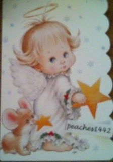 Ruth Morehead Christmas Greeting Card with Angel and Mouse Holding 