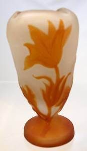 Galle Cameo   Floral   Orange color   Miniature Footed Vase