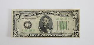 1934, Richmond, $5.00, Five Dollar Bill, Woods/Mellon, Dark Green Seal