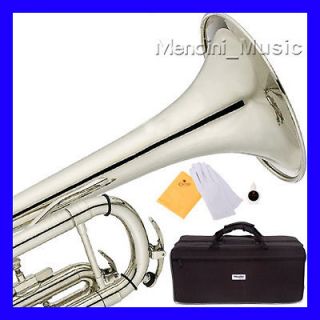 MENDINI Bb TRUMPET SILVER NICKEL PLATED ~CONCERT BAND W/ STAND,BOOK 