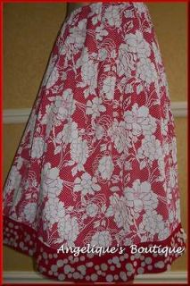   12 RED/IVORY FLORAL POLKA DOT PRINT PEARLESCENT DISC SKIRT NEW SALE