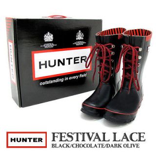 Wellington Hunter Rain Boot Festival Lace Black Red 5 M 6 F 37 EU 