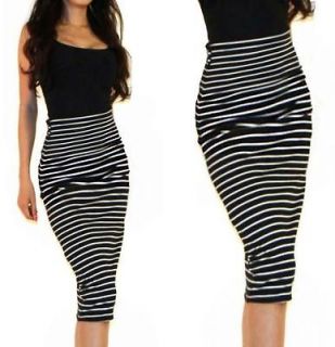 NEW Knit BLACK / White ColorBlock STRIPED Fitted Career Pencil Skirt S