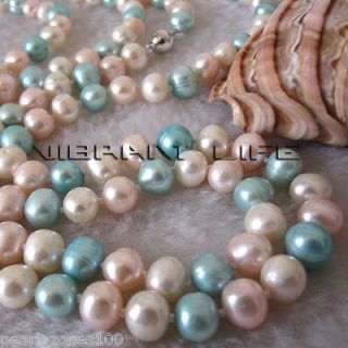 48 8 9mm Multicolor Freshwater Pearl Necklace White Blue Pink