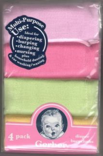 nip cotton gerber 4 pack diaper burp cloth girl colors
