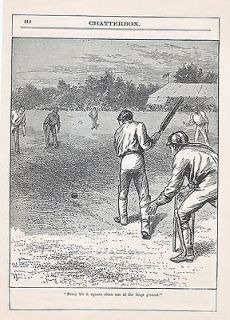 MEN PLAYING CRICKET MATCH SPORTS CRICKET BAT ANTIQUE PRINT 1897