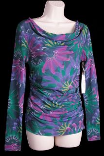 sweet pea cowl neck aviary indigo mesh shirt top l