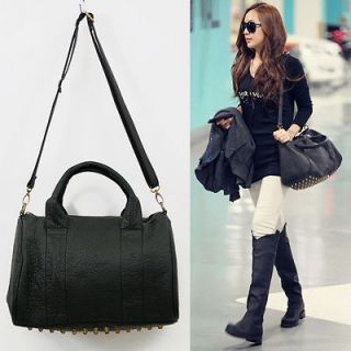 Girls Black Gold Studs Bottom Synthetic Leather Handbags Shoulder 