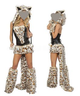 2012 Sexy Womens Furry Cheetah Halloween Game Costume Cosplay Outfit