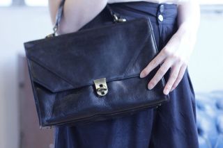 vintage black soft leather picard handbag  64
