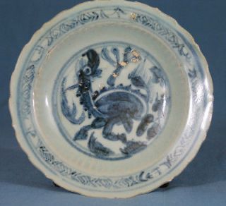 Antique Chinese Blue and White Porcelain Dragon Bowl , Ming dynasty.