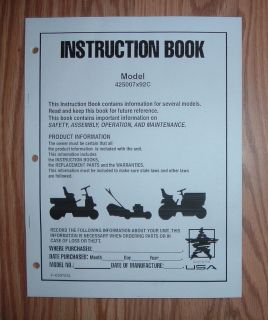 MURRAY 425007X92C LAWN TRACTOR OWNERS MANUAL W/ ILLUSTRATED PARTS LIST