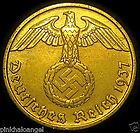   Reich 1937D Gold Coloured Ten Reichspfennig Actual Third Reich Coin