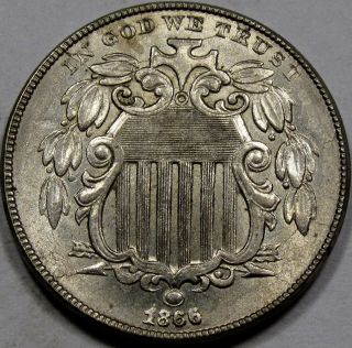 1866 with rays shield nickel gem bu flashy very nice