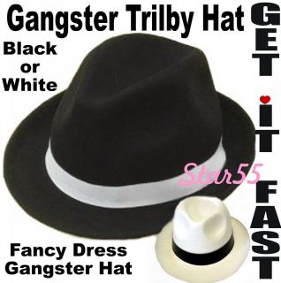  Black Felt 20s Gangster Pimp Mobster Moll Trilby Fancy Dress Hat