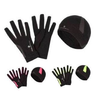 Ronhill Vizion Running Beanie & Gloves Set  Black Fluro Yellow Pink 