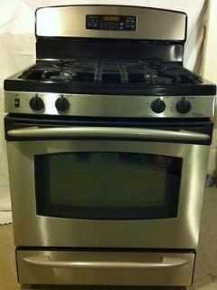 STAINLESS/BLACK GE PROFILE 30 NATURAL GAS RANGE SELF CLEAN OVEN GREAT 