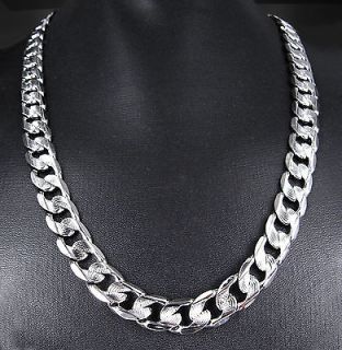 Perfect Size Bling 13mm Width 22K White Gold GP Chain 24 Link Chain 