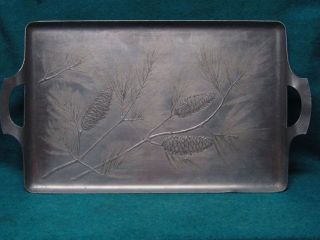 WENDELL AUGUST FORGE ALUMINUM OPEN HANDLED PINE CONE TRAY #306