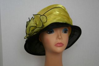 2012 NEW Church Kentucky Derby Organza Yellow & Black Cloche Dress Hat 