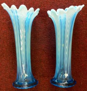 pair of 1900 s biue opalescent northwood flower vases time
