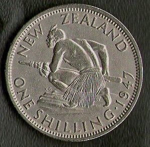 new zealand coin 1947 1 shilling a ef km 9a