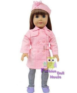Doll Clothes fit American Girl 4PCs Set Pink Trench Coat Uniform FS013