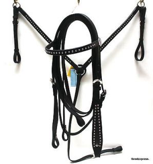 Black Leather Silver Spotted Bridle w/ Breast Harness Horse Tack 