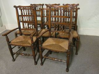   18th Century Design Set 8 Oak English Windsor Dining Chairs