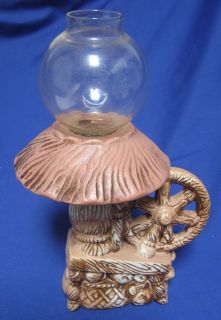 Miniature Kerosene Lamp Pink Pottery Bisque Spinning Wheel Vintage 