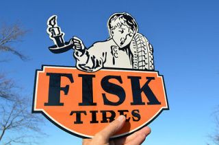 OLD STYLE FISK TIRES AUTO DIE CUT GAS & OIL SERVICE STATION SIGN MADE 