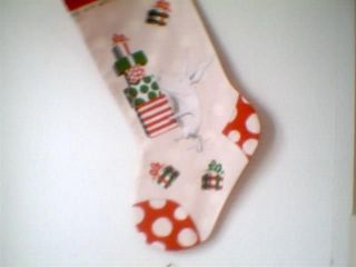 Olivia the pig fabric Christmas stocking Red dot with Presents