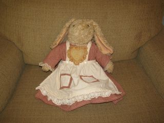 19 Old Fashioned Girl Bunny Rabbit Brown Dress Apron Stuffed Animal 