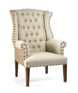 STUNNING FRENCH STYLE NATURAL LINEN/BURLAP WING BACK CHAIR,48TALL,SO 