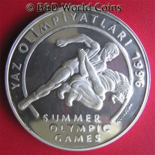 TURKEY 1995 50,000 LIRA .94oz SILVER JUDO WRESTLING SUMMER OLYMPICS 38 