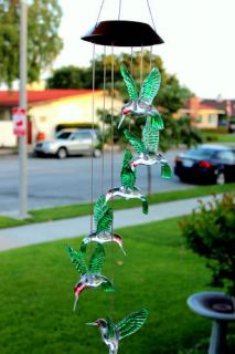 solar color changing led hummingbird wind chimes 