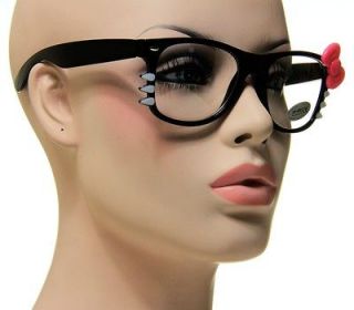 New Cute Ladies Hello Kitty Glasses Medium Black Frame With Pink Bow 