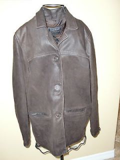 WomenOAKWOODBrown Leather w/ Lining Buton Front Jacket sz M. Cute 