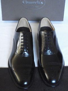 NEW Churchs London Black Polished Leather Cap Toe Brogue Shoes UK 8.5 