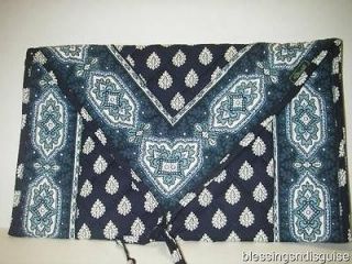 NEW LES OLIVADES Travel Pouch Bag France Blue White Quilted Cotton