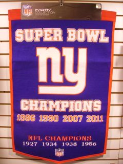NEW YORK GIANTS 4 TIME SUPER BOWL CHAMPIONS 24x36 WOOL DYNASTY BANNER 