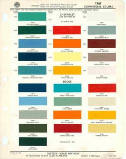1961 chevrolet dodg e truck paint color chart ppg 61  9 99 